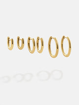 BaubleBar Verbena 18K Gold Earring Set - 18K Gold -
Set of three 18K gold plated sterling silver huggie hoops