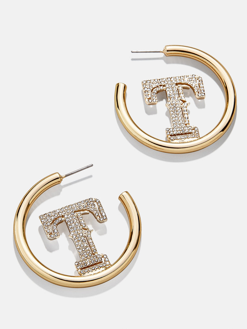 BaubleBar MLB Gold Logo Hoops - Texas Rangers - 
    MLB hoop earrings
  
