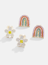 BaubleBar Happy Days Kids' Earring Set - Happy Days Rainbow & Flower -
Set of two kids' earrings
