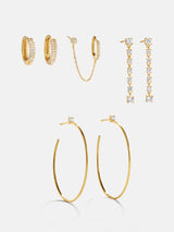 BaubleBar Leighton 18K Gold Earring Set - Gold/Pavé - 
    18K Gold Plated Sterling Silver, Cubic Zirconia stones
  
