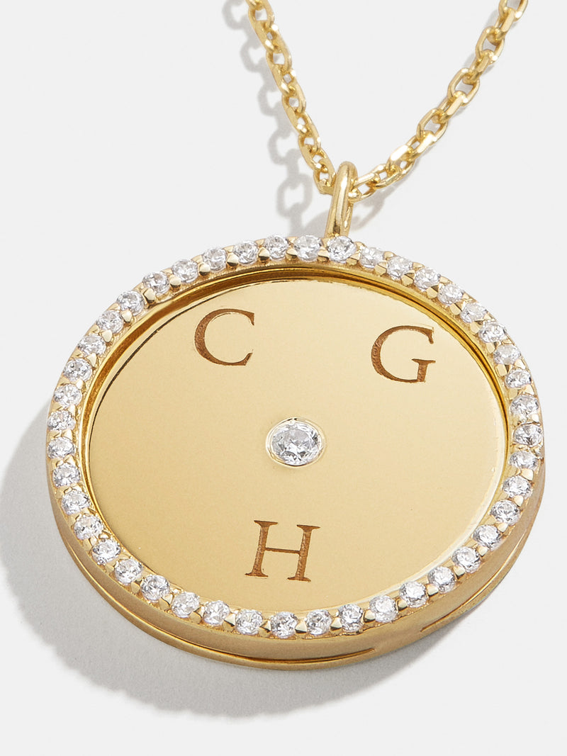 BaubleBar Classic 18K Gold Custom Medallion Necklace - Circle Pendant - 
    18K Gold Plated Sterling Silver, Cubic Zirconia stones
  
