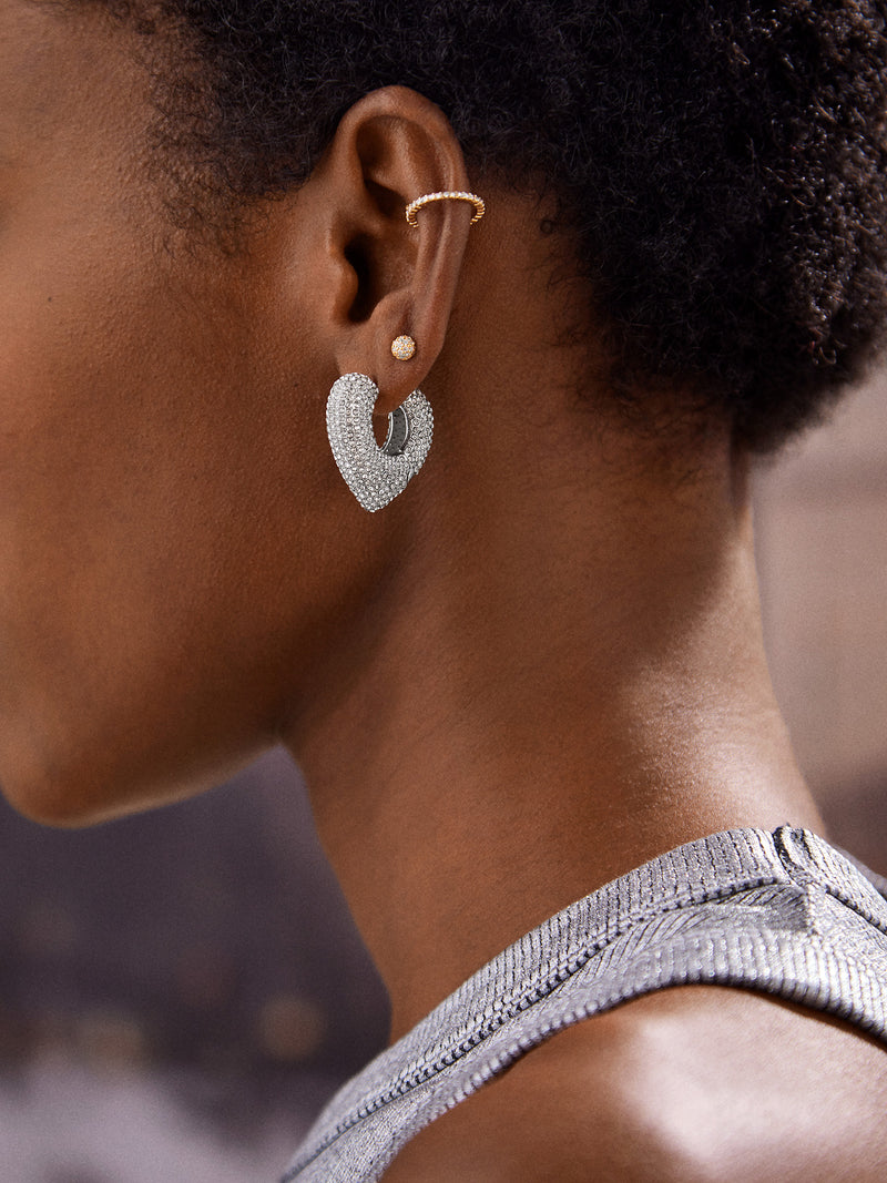 BaubleBar Carys Earrings - Silver - 
    Crystal heart huggie hoop earrings
  
