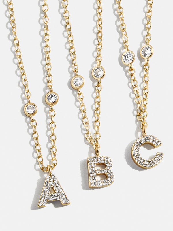 Pavé Initial Yasmine Necklace - Clear/Gold