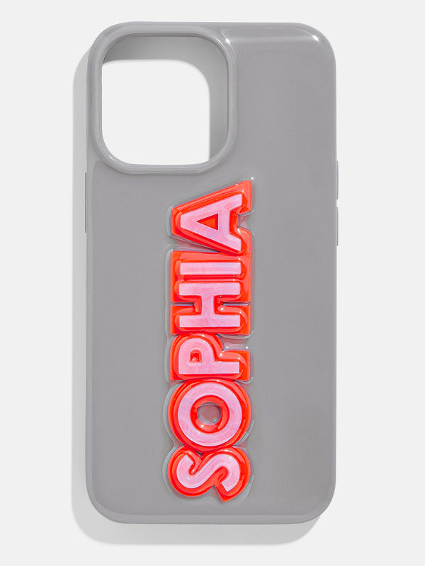 Block Font Custom IPhone Case - Gray/Pink/Red
