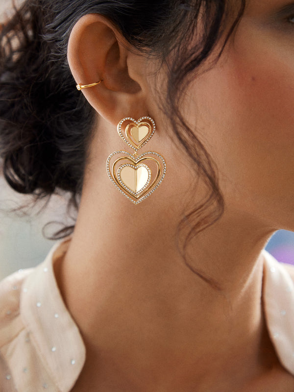 Kira Earrings - Gold and Pavé Heart