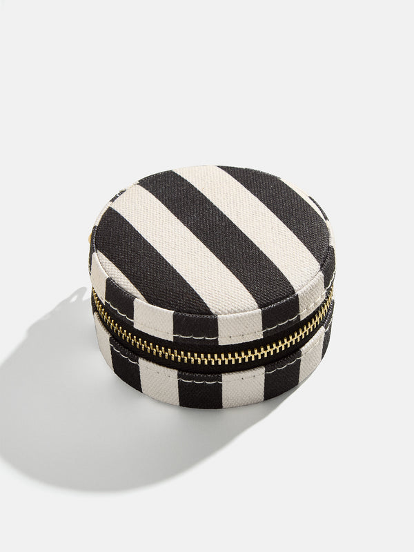 Striped Round Jewelry Storage Case - Black/White