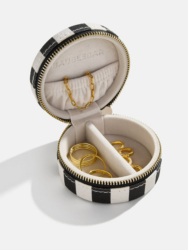 Striped Round Jewelry Storage Case - Black/White