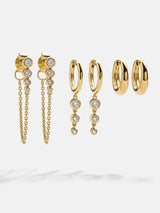 BaubleBar Jenelle 18K Gold Earring Set - Gold/Pavé - 
    Set of three 18K gold plated sterling silver earrings