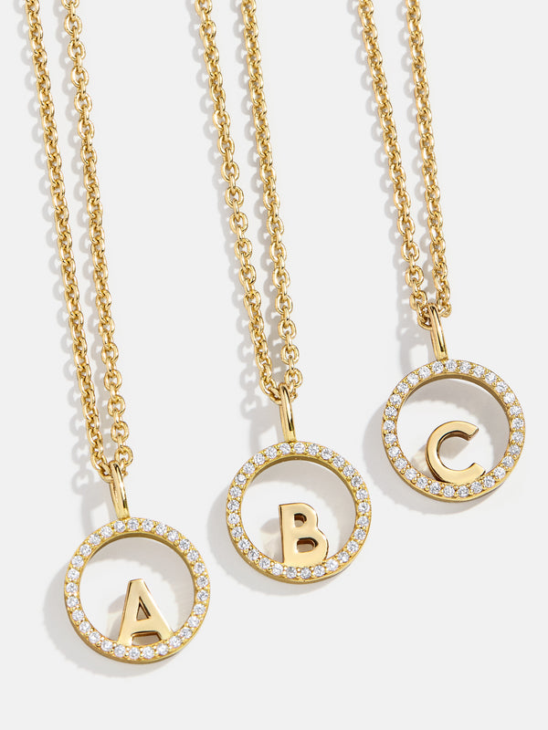 18K Gold Floating Initial Necklace - Clear/Gold