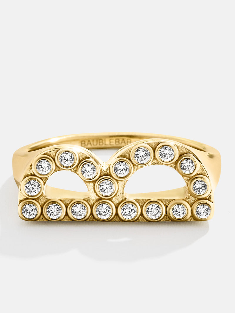 BaubleBar 18K Gold East West Initial Ring - Clear/Gold - 
    18K Gold Plated Sterling Silver, Cubic Zirconia stones
  
