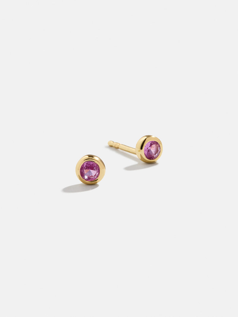 18K Gold Birthstone Stud Earrings - Rose