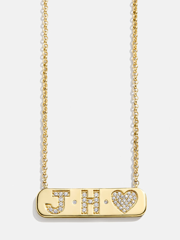 18K Gold Initial Bar Necklace - Clear/Gold