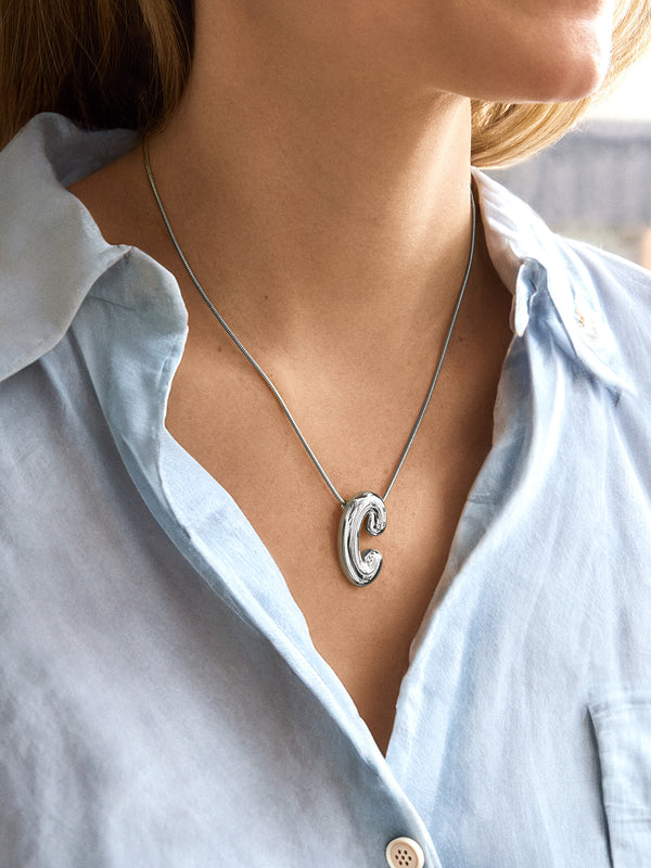 Bubble Initial Necklace - Silver