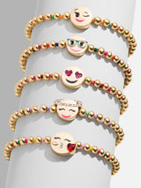 BaubleBar Kids' Emoji Pisa Bracelet Set - Smiley - 
    Five gold beaded stretch bracelets