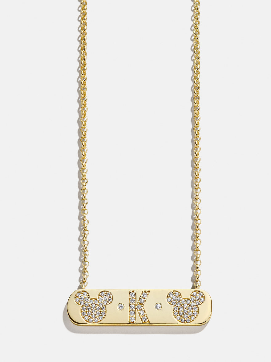 Mickey Mouse 18K Gold & Cubic Zirconia Initial Bar Necklace - Gold/Pavé