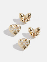 BaubleBar Take A Bow Kids' Clip-On Earring Set - Wrapped Heart -
Set of two bow earrings