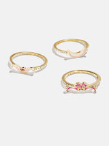 BaubleBar Disney Cheshire Cat Ring Set - Gold/Pink - 
    Set of three Alice in Wonderland rings