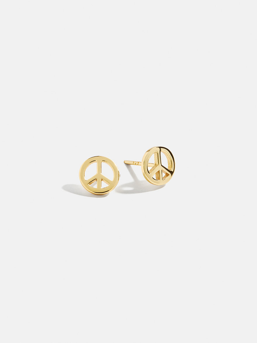 18K Gold Peace Sign Delicate Stud Earrings - Peace Sign