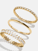 BaubleBar 18K Gold Willow Ring Set - Gold/Pavé -
Set of three 18K gold plated sterling silver rings