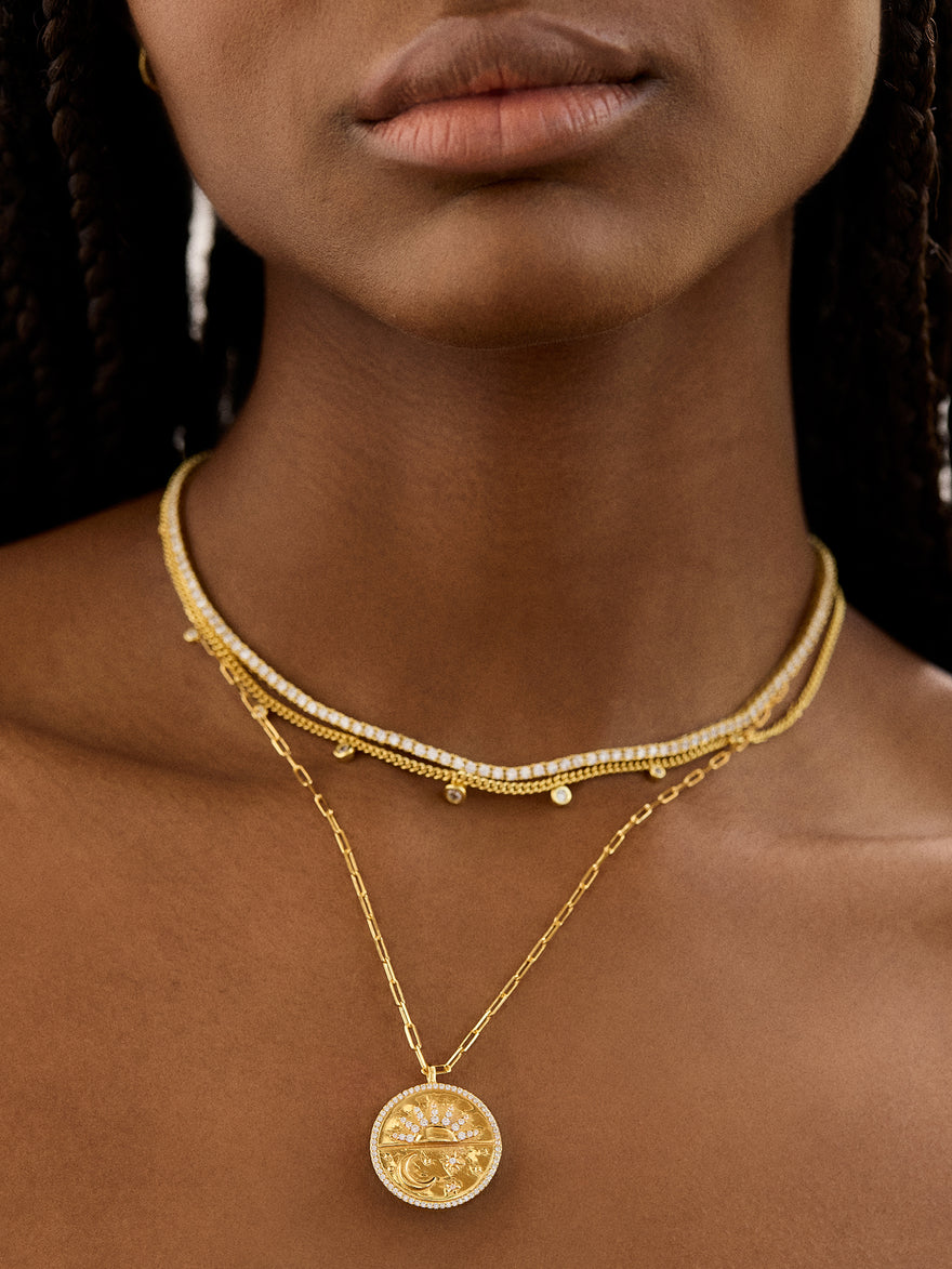 18K Gold Celestial Reversible Pendant Necklace - Black