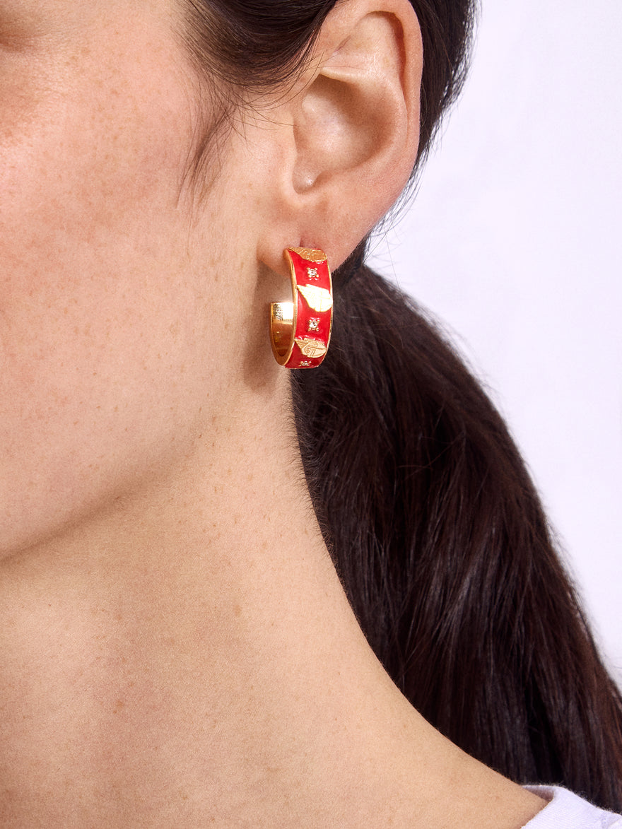 WEAR By Erin Andrews X BaubleBar Cleveland Guardians Enamel Hoop Earrings - Cleveland Guardians