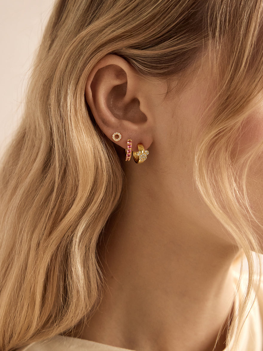 Disney Mickey Mouse 18K Gold Plated Sterling Silver Chunky Earrings - Gold/Pavé