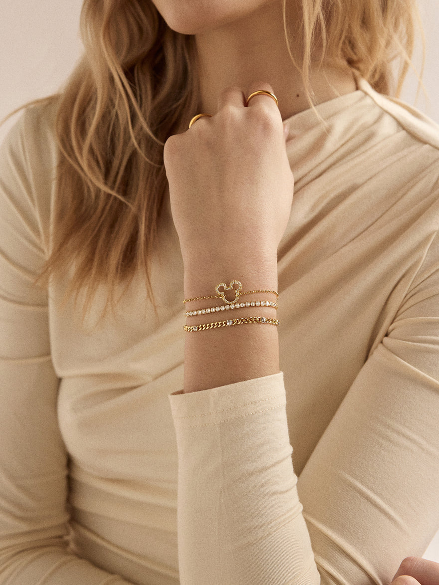 Disney Mickey Mouse 18K Gold Plated Sterling Silver Pavé Bracelet - Gold/Pavé