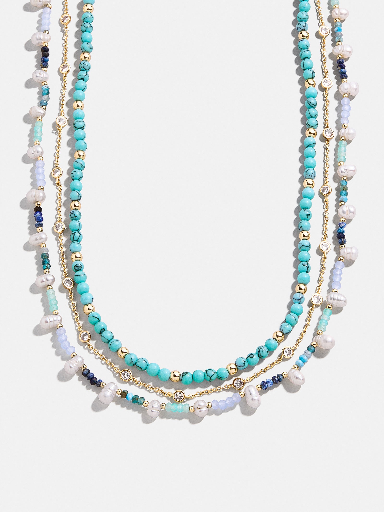 Rowan Semi-Precious Layered Necklace - Gold/Blue – 3-in-1