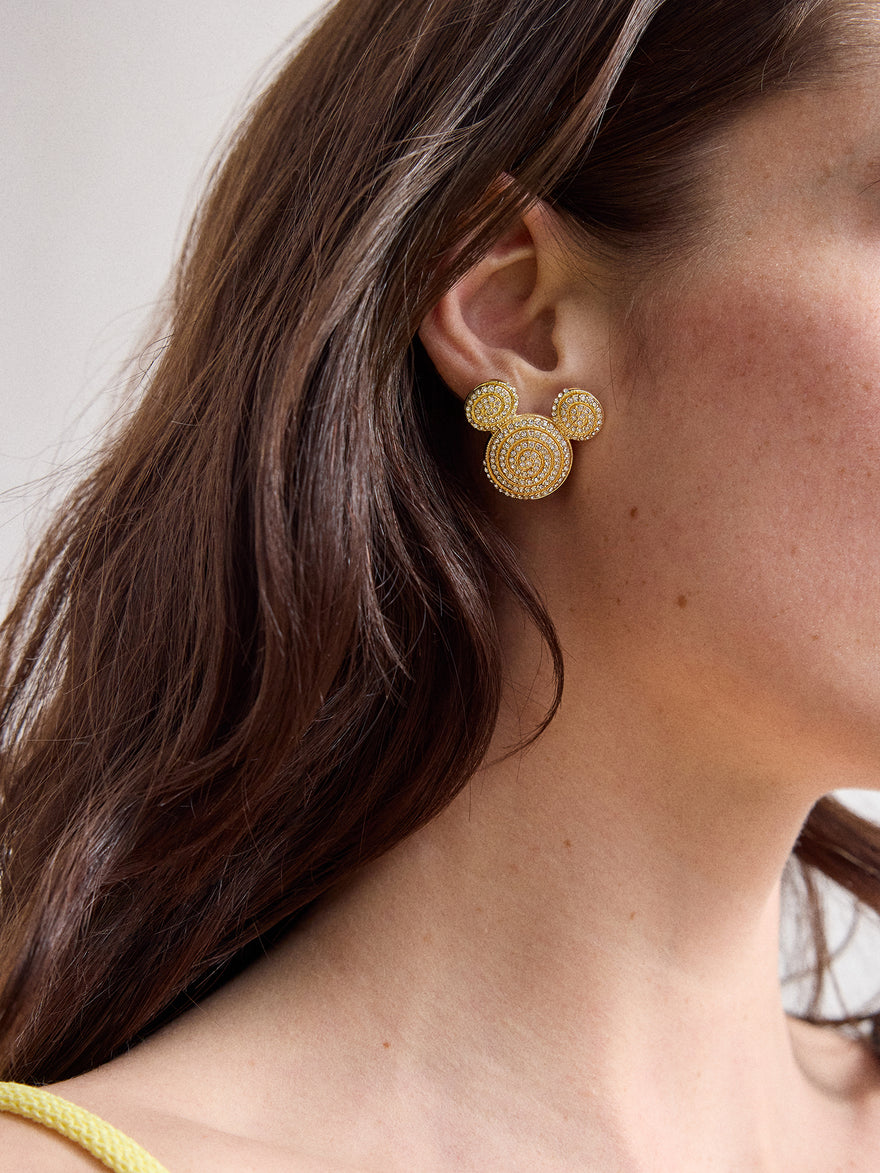 Disney Mickey Mouse Spiral Earrings - Gold/Pavé