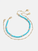 BaubleBar Irina Semi-Precious Anklet Set - Gold/Turquoise -
Set of one gold anklet and one semi-precious anklet