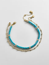 BaubleBar Irina Semi-Precious Anklet Set - Gold/Turquoise -
Set of one gold anklet and one semi-precious anklet