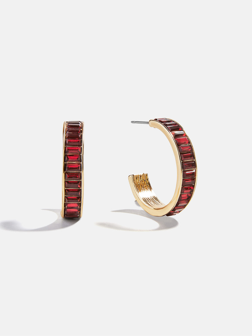 Game Day Baguette Hoop Earrings - Dark Red