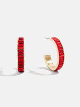 BaubleBar Game Day Baguette Hoop Earrings - Red - 
    Gold hoops with bedazzled stones