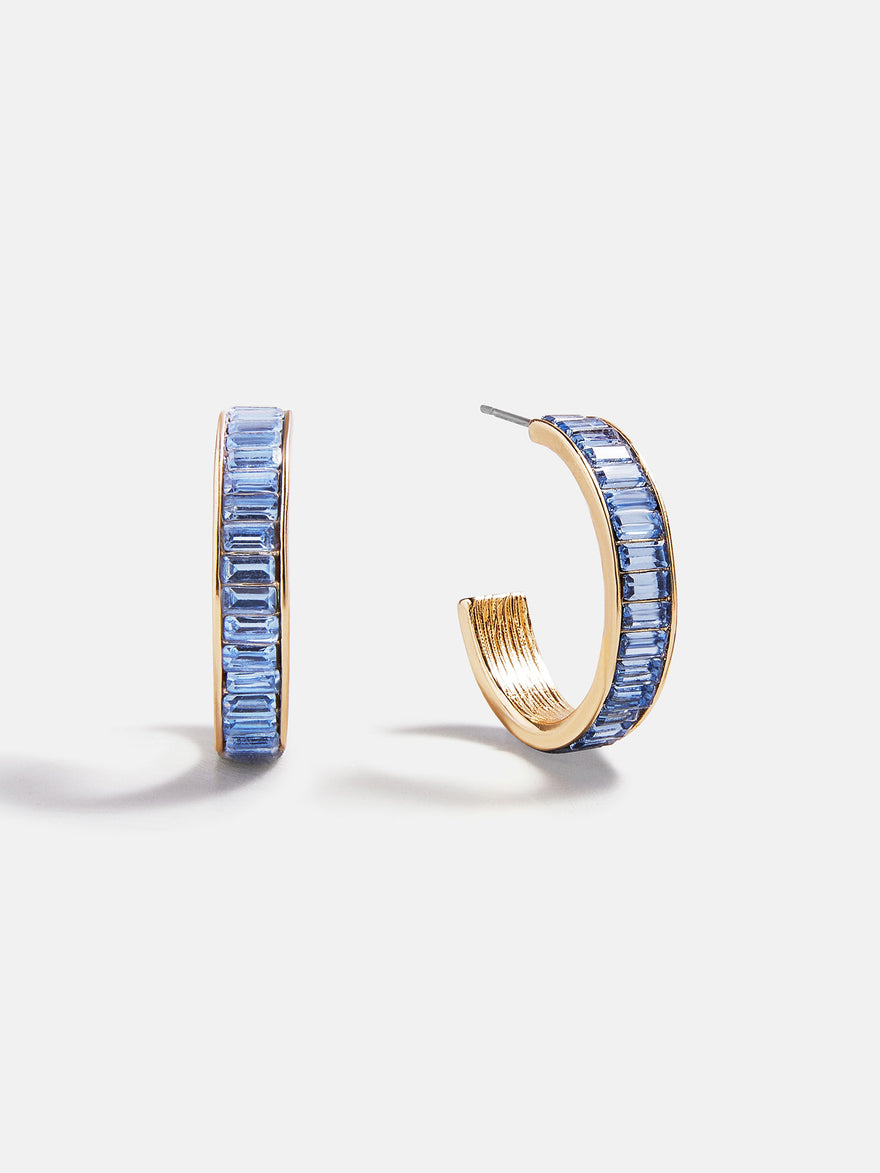Game Day Baguette Hoop Earrings - Light Blue