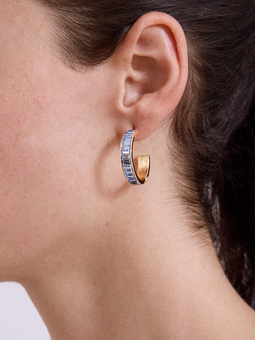Game Day Baguette Hoop Earrings - Light Blue