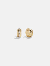 BaubleBar Alora Huggie Earrings - Gold/Pavé - 
    Gold earrings with crystals