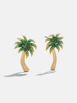 BaubleBar Palm Royale Statement Earrings - Gold/Green - 
    Palm Tree Earrings