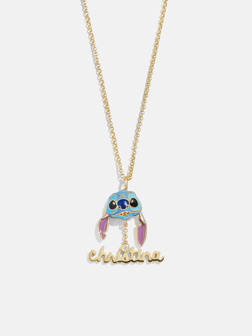 Disney Stitch Custom Nameplate Pendant - Gold/Blue