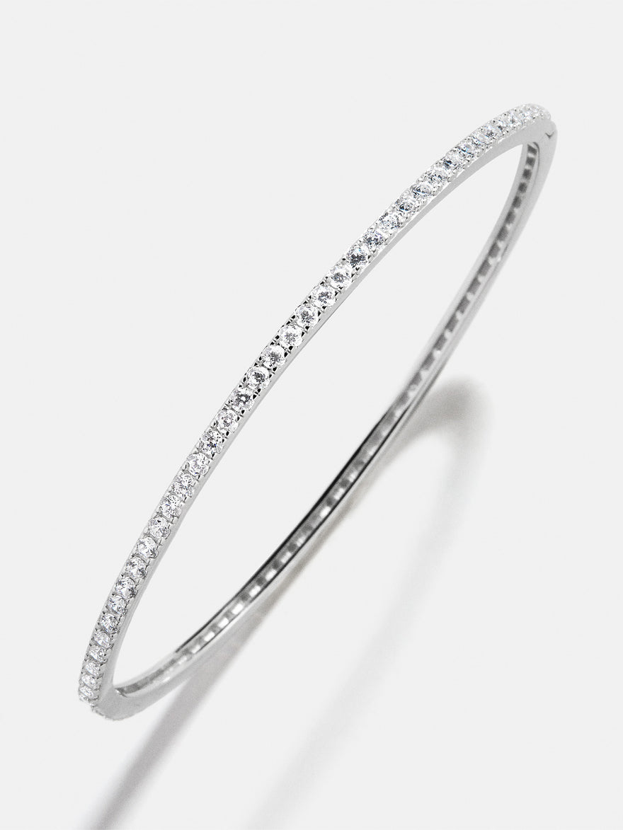Tracy 18K Sterling Silver Hinge Bangle - Silver/Pavé