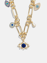 BaubleBar Ojo Evil Eye Charm Necklace - Gold/Blue -
Gold paperclip chain with charms