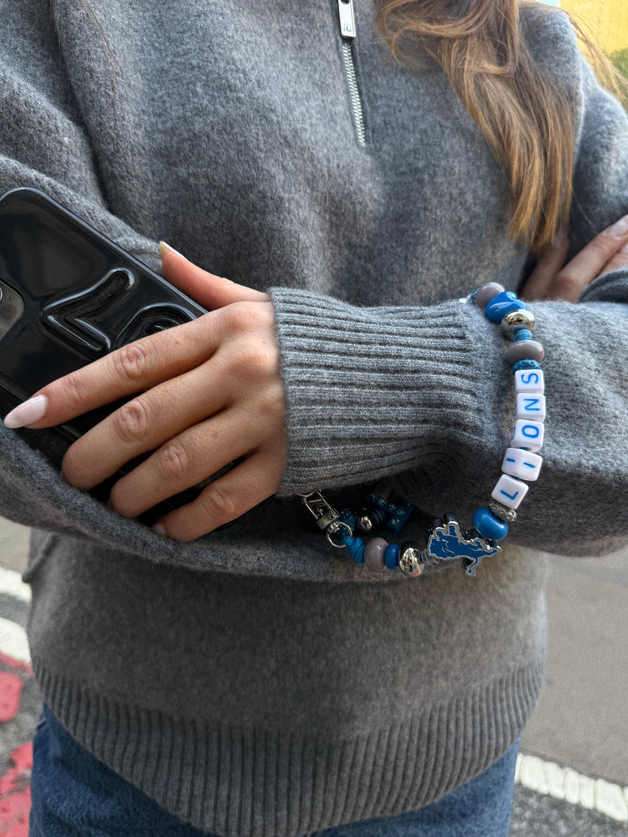 NFL Beaded Phone Charm - Detroit Lions