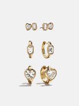 BaubleBar So Much to Love Heart Earring Set - Gold/Pavé -
Set of three gold earrings