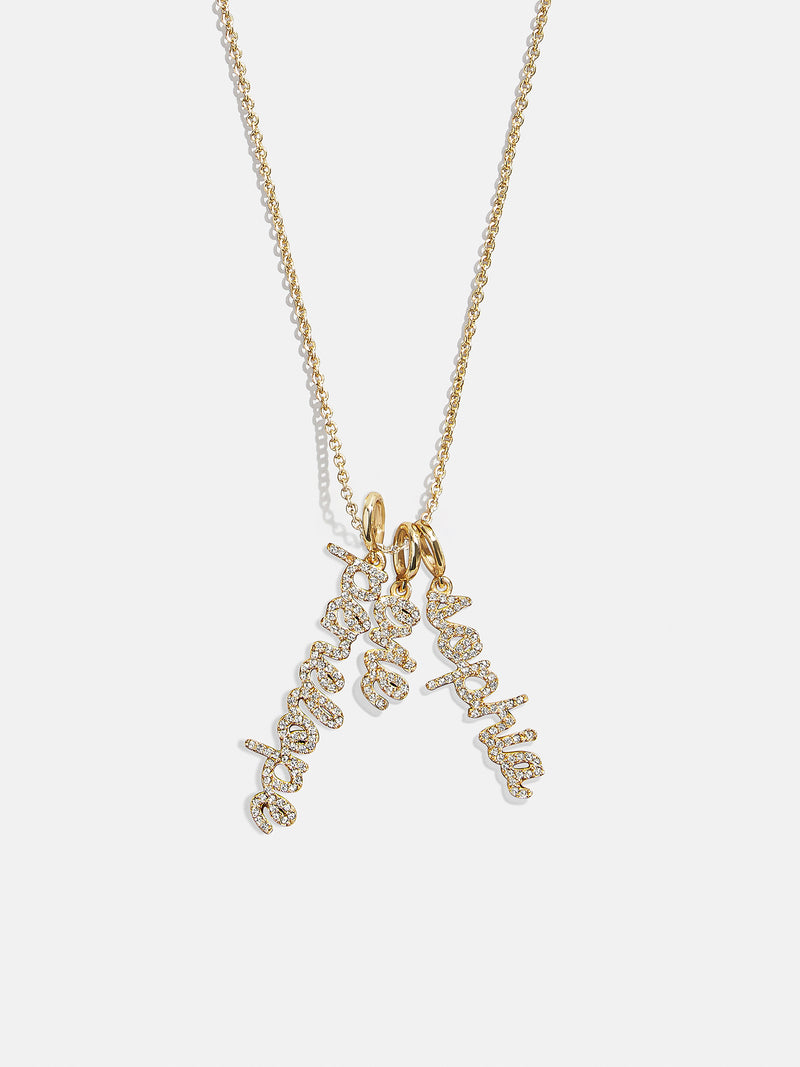 Mini Pavé Script Cluster Custom Nameplate Necklace - 3 Names