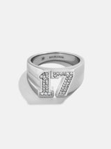 BaubleBar Varsity Number Custom Ring - Silver/Pavé - 
    25% Off Custom Gifts: The Annual Custom Event
