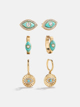 BaubleBar Stay Grounded Evil Eye Earring Set - Gold/Turquoise -
Set of three earrings