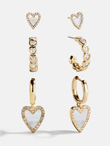 BaubleBar Love Story Heart Earring Set - Gold/Pearl -
Set of three heart earrings