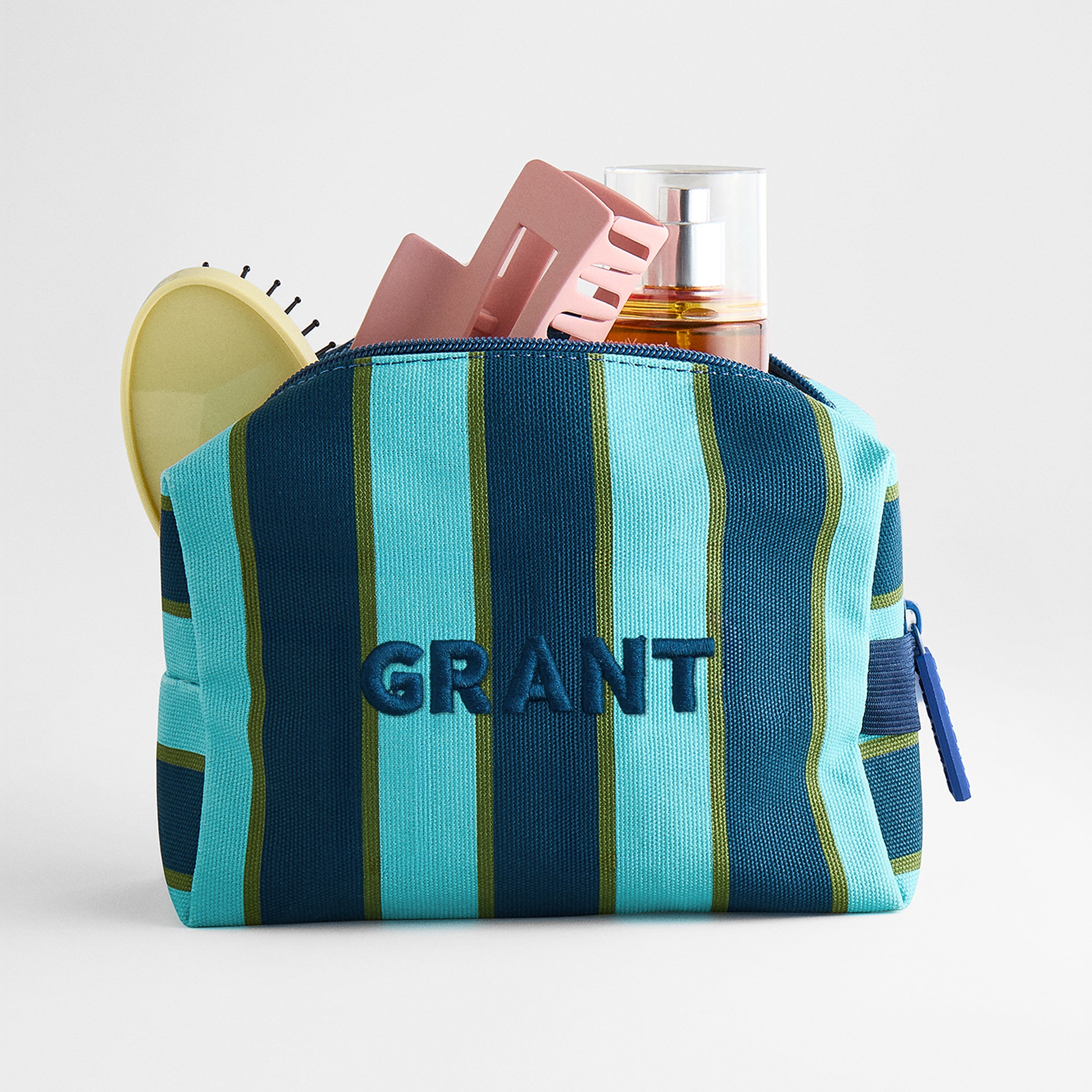 Striped Take It Away Custom Name Storage Pouch in Peacock | BaubleBar