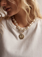 Seashell Custom Initial Necklace - Gold/Pavé