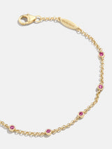 BaubleBar Yasmine 18K Gold Birthstone Bracelet - Ruby -
18K gold plated sterling silver, Cubic Zirconia stones