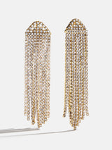 BaubleBar Deirdre Earrings - Gold/Pavé - 
    Crystal fringe statement earrings